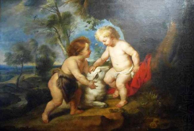 Peter Paul Rubens Infant Christ and St John the Babtist in a landscape oil painting picture